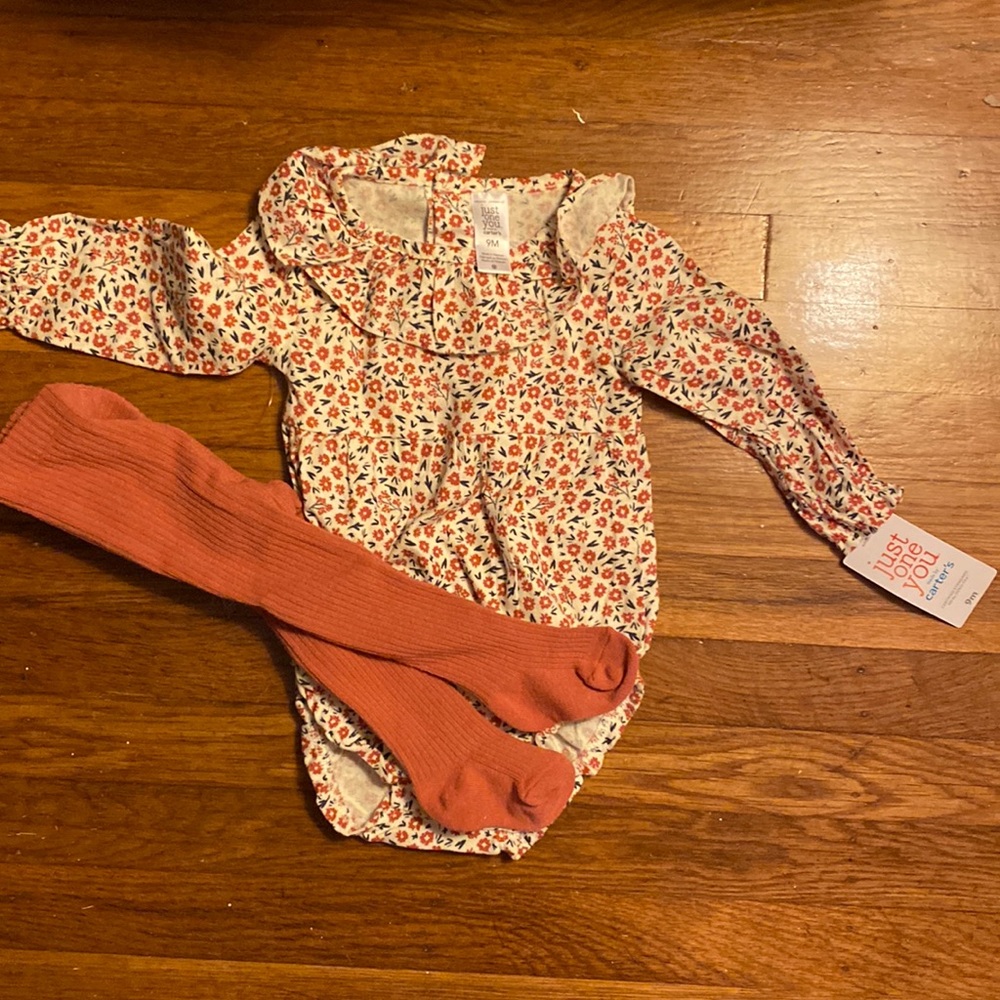 Just One You by Carter’s ruffled collar onesie with tights